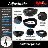 Black waistband with multiple views and features highlighted, suitable for martial arts, on a black background with Martial Arts Style logo.